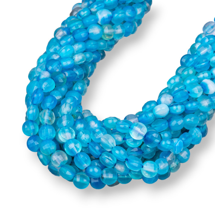 Blue Agate Round Flat Coin Faceted MachineCut 6mm