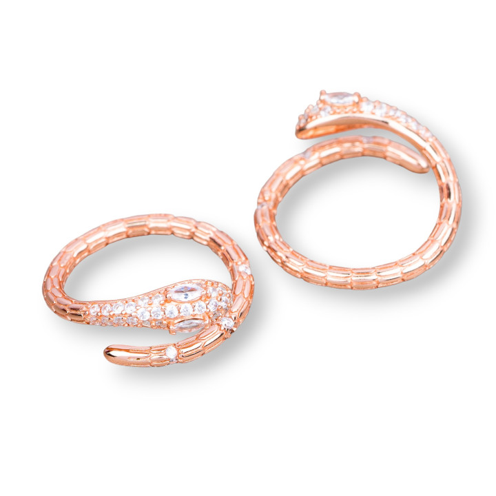 Anillo Serpiente Plata 925 Con Circonitas Talla Ajustable Oro Rosa Blanco