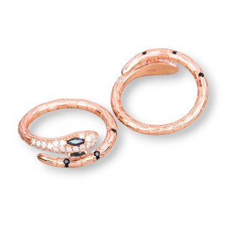 Anillo Serpiente Plata 925 Con Circonitas Talla Ajustable Oro Rosa Negro