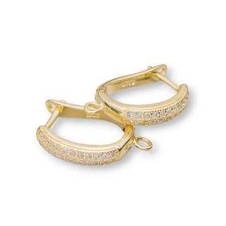 Base Pour Boucles D'oreilles En Argent 925 Avec Zircons Broche Fermée 13x19mm 3 Paires Doré