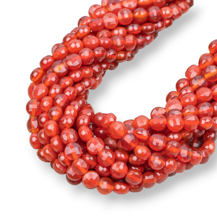 Cornaline Rouge Assiette Ronde Coin Facette Coupe Machine 6mm