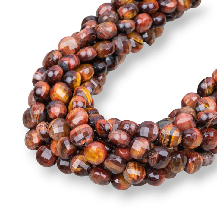 Rotes Tigerauge, runde, flache Münze, facettiert, maschinell geschnitten, 8 mm