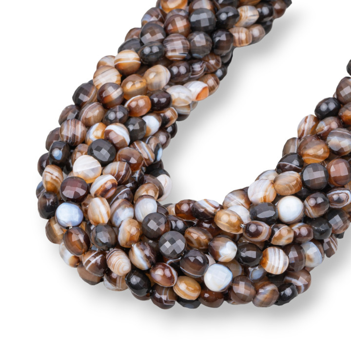 Ágata Marrón Rayada Redonda Plana Moneda Facetada Corte Máquina 6mm