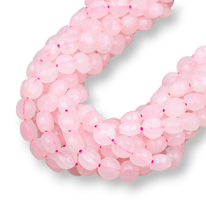 Cuarzo Rosa Redondo Moneda Plana Facetada Corte a Máquina 8mm