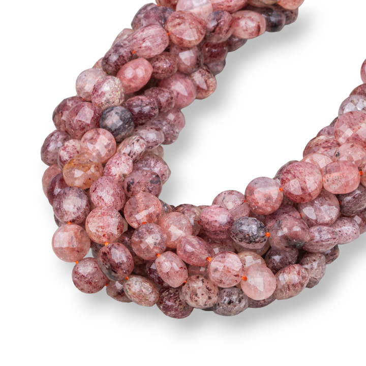 Strawberry Quartz - Quarzo Fragola Tondo Piatto Coin Sfaccettato MachineCut  8mm