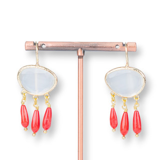 Boucles D'oreilles En Bronze Oeil De Chat Et Pampilles De Corail De Bambou Blanc