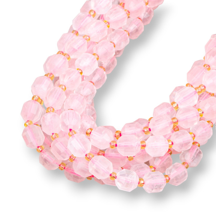 Cuarzo Rosa Bola Corte Cilindrico Facetado 7x8mm