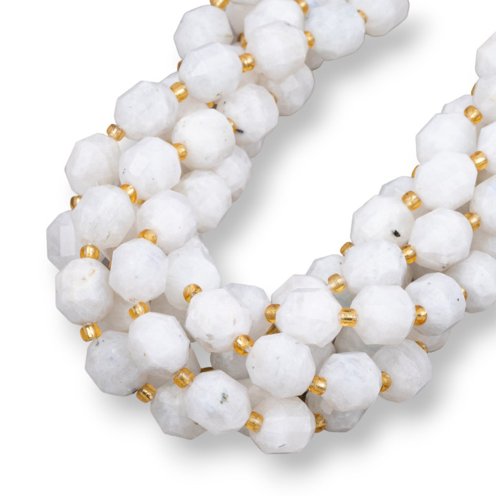 White Labradorite Ball Faceted Cylindrical Cut 9x10mm