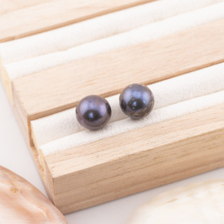 River Pearls 1 Round Hole (AAA) 9.5-10.0mm 1 Pair Gray Thaiti