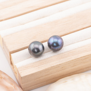 Perles de rivière rondes 1 trou (AAA) 11,0-11,5mm 1 paire Gris Thaiti