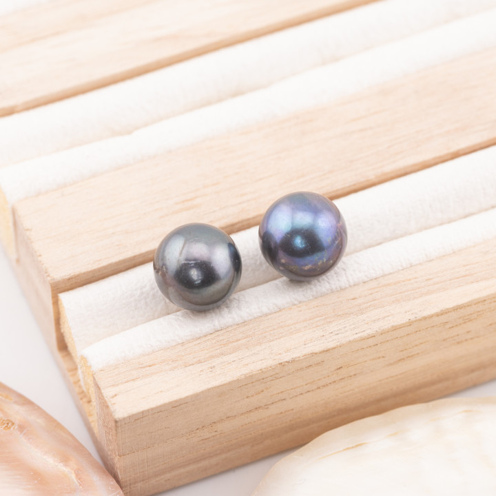 River Pearls 1 Round Hole (AAA) 11.0-11.5mm 1 Pair Gray Thaiti