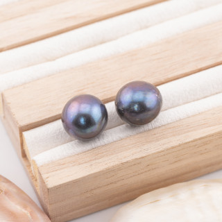 Perles de rivière rondes 1 trou (AAA) 12,5-13,0mm 1 paire Gris Thaiti