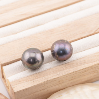 River Pearls 1 Round Hole (AAA) 13,5-14,0mm 1 Pair Grey Thaiti