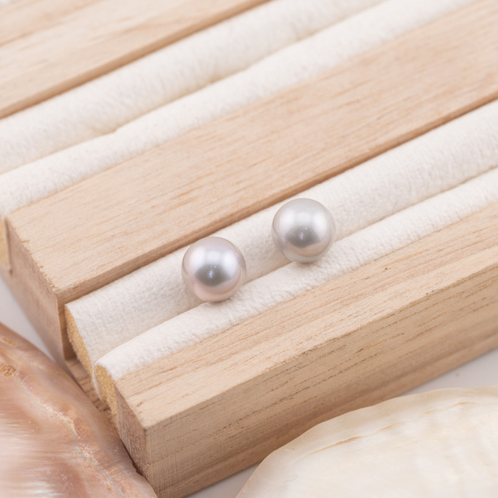 River Pearls 1 Round Hole (AAAA) 8.5-9.0mm 1 Pair Gray