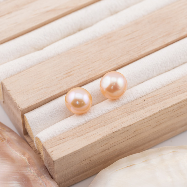 Perles de Rivière Rondes 1 Trou (AAAA) 8,5-9,0mm 1 Paire Rose