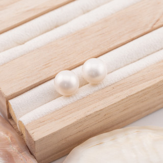 Perles de rivière rondes 1 trou (AAAA) 9,0-9,5mm 1 paire Blanche