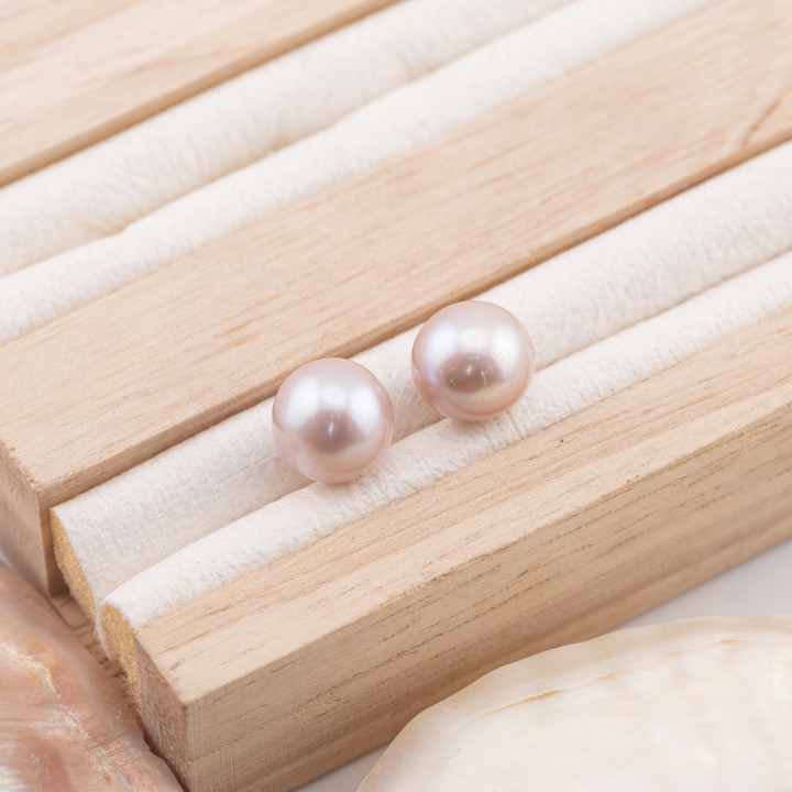 Perles de Rivière Rondes 1 Trou (AAAA) 9,0-9,5mm 1 Paire Lilas