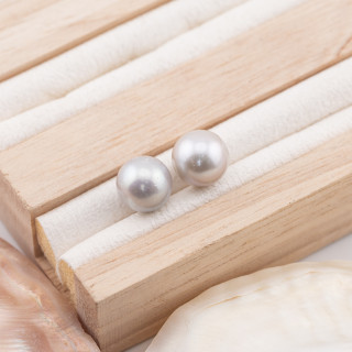 Perles de Rivière Rondes 1 Trou (AAAA) 9,5-10,0mm 1 Paire Gris