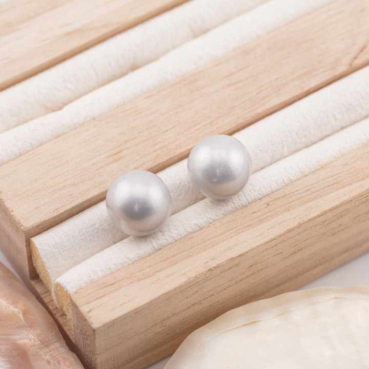 Perles de Rivière Rondes 1 Trou (AAAA) 10,0-10,5mm 1 Paire Gris