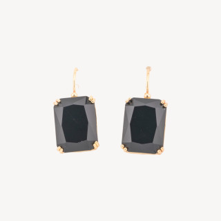 Bronze Hook Earrings With Rectangle Crystals Set 15x33mm Jet Black