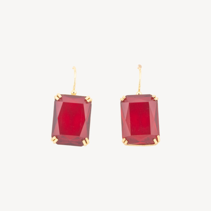 Pendientes Gancho De Bronce Con Cristales Rectangulares Conjunto 15x33mm Rojo