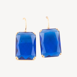 Juego de aretes de gancho de bronce con cristales rectangulares 18x38 mm azul