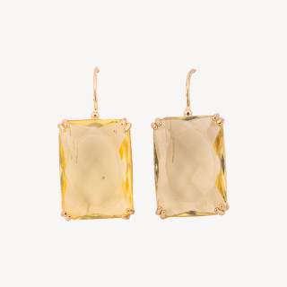 Pendientes de gancho de bronce con cristales rectangulares engastados 18x38 mm Topacio amarillo