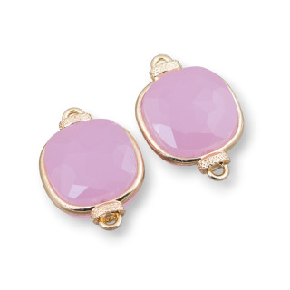 Connettore Componente Di Ottone Con Cristalli Occhio Di Gatto Incastonati Quadrato 14mm 10pz Rosa Opaco