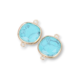 16mm Τετράγωνο Faceted Cat's Eye Brass Component Connector με 2 δαχτυλίδια 10τμχ Aulite Turquoise