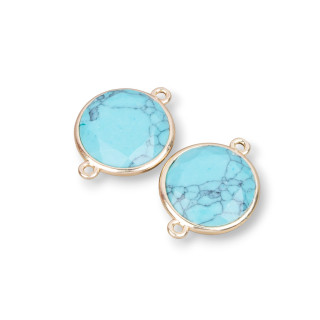 Runder facettierter Katzenaugen-Messing-Komponentenverbinder 16 mm mit 2 Ringen 10 Stück Aulite-Türkis