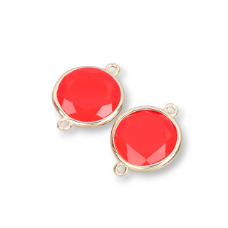 Runder facettierter Katzenaugen-Messing-Komponentenverbinder 16 mm mit 2 Ringen 10 Stück Pastellrot