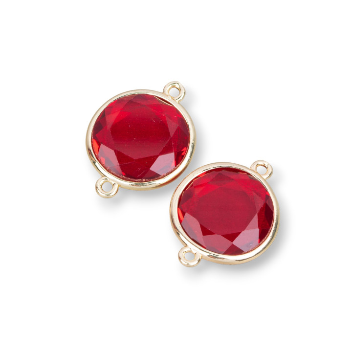 Conector de componente de latón redondo facetado ojo de gato 16 mm con 2 anillos 10 piezas rojo transparente