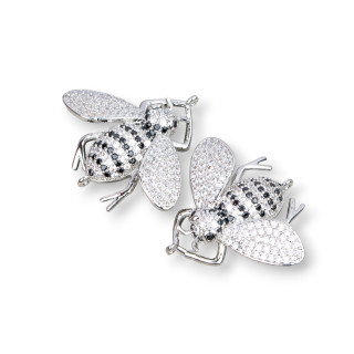 Bronze-Verbindungsstücke mit Zirkonen Set Bienen mit 2 Ringen 30 x 28 mm 4 Stück Weiß + Schwarz Rhodium