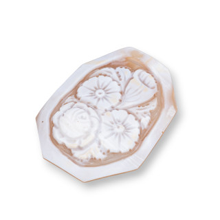 Χειροποίητο χαραγμένο Cameo Made in Italy από Sardonyx Shell Flowers Irregular 36-45x50mm 1pc MOD2