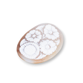 Hand Engraved Cameo Made in Italy of Sardonyx Shell Flowers Oval 35x45mm 1pc MOD3