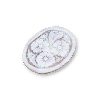 Χειροποίητο χαραγμένο Cameo Made in Italy από Sardonyx Shell Flowers Oval 40x50mm 1τμχ