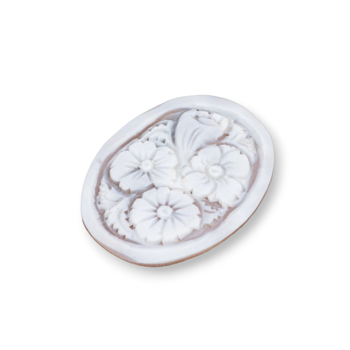 Hand Engraved Cameo Made in Italy of Sardonyx Shell Flowers Oval 40x50mm 1pc