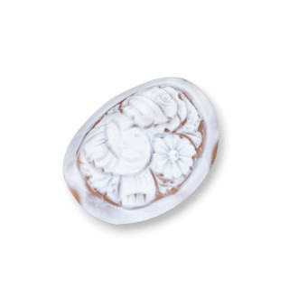 Hand Engraved Cameo Made in Italy of Sardonyx Shell Flowers Oval 40x50mm 1pc MOD11