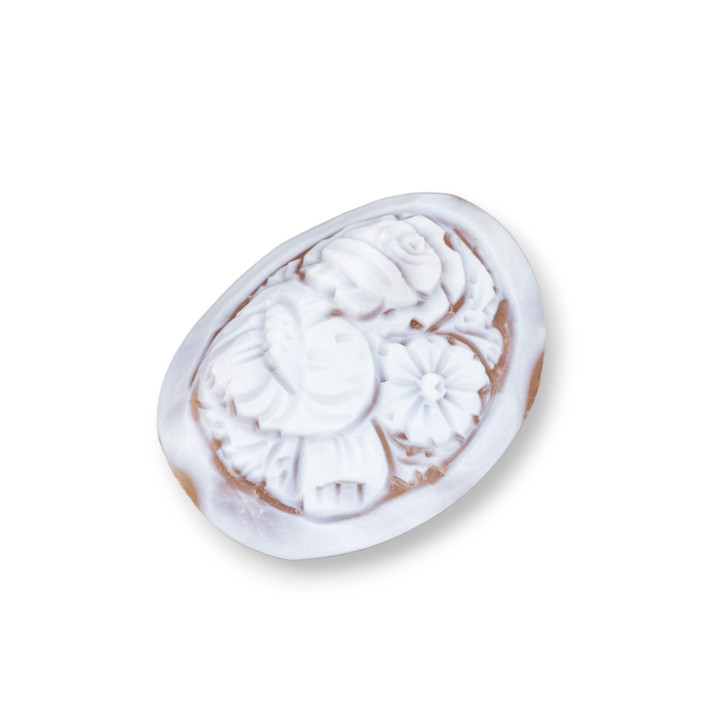 Hand Engraved Cameo Made in Italy of Sardonyx Shell Flowers Oval 40x50mm 1pc MOD11