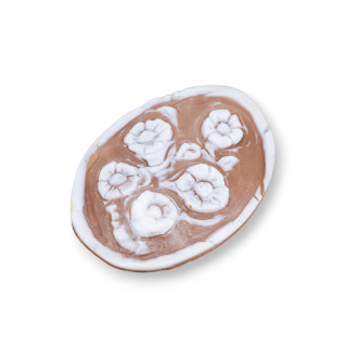 Χειροποίητο χαραγμένο Cameo Made in Italy από Sardonyx Shell Flowers Oval 40x50mm 1pc MOD3