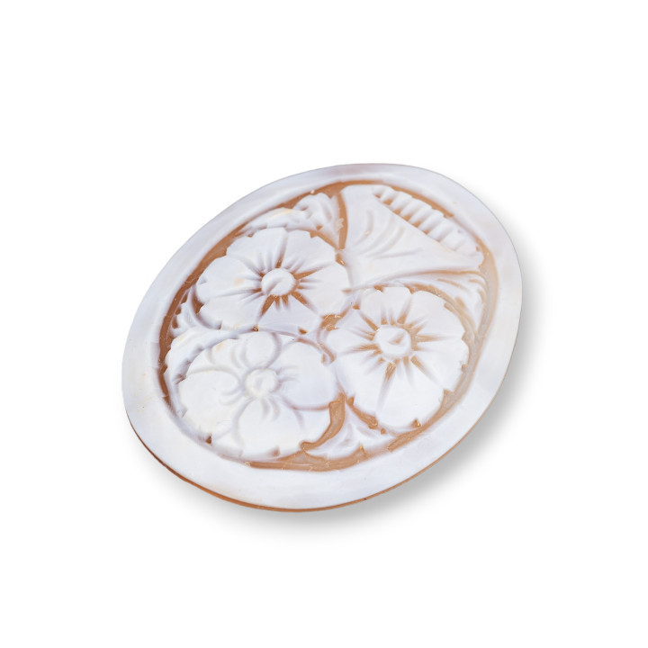 Hand Engraved Cameo Made in Italy of Sardonyx Shell Flowers Oval 40x50mm 1pc MOD4