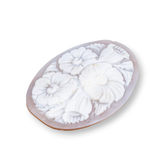Χειροποίητο χαραγμένο Cameo Made in Italy από Sardonyx Shell Flowers Oval 42x55mm 1τμχ