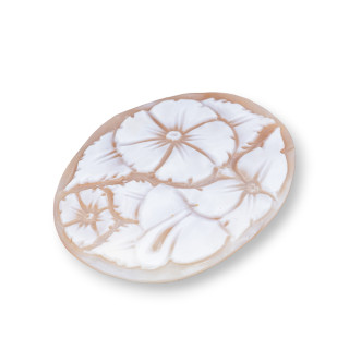 Χειροποίητο χαραγμένο Cameo Made in Italy από Sardonyx Shell Flowers Oval 42x55mm 1pc MOD2
