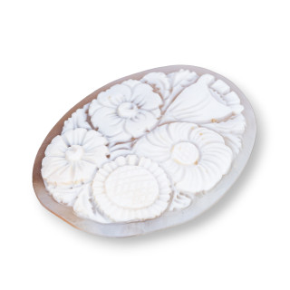 Χειροποίητο χαραγμένο Cameo Made in Italy από Sardonyx Shell Flowers Oval 46x60mm 1pc MOD4