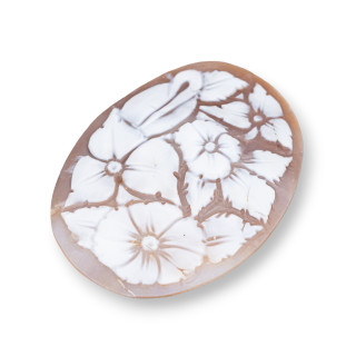 Hand Engraved Cameo Made in Italy of Sardonyx Shell Flowers Oval 46x60mm 1pc MOD5