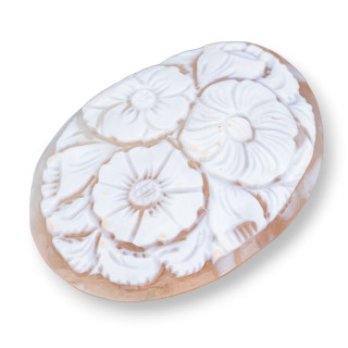 Camée gravé à la main fabriqué en Italie de fleurs de coquille sardonique ovale 55x70mm 1pc