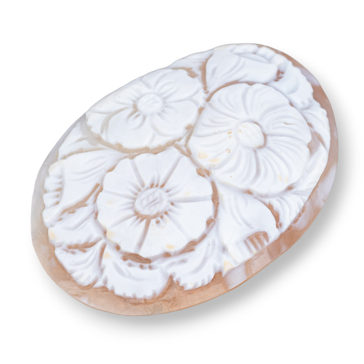 Camée gravé à la main fabriqué en Italie de fleurs de coquille sardonique ovale 55x70mm 1pc
