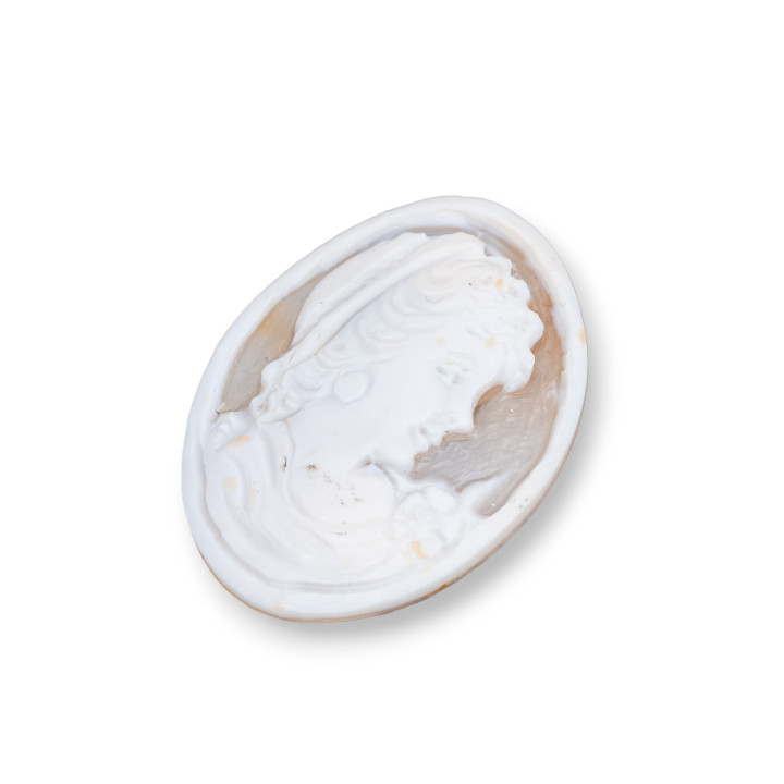 Camée gravé à la main fabriqué en Italie de coquille sardonique visage de femme ovale 35x45mm 1pc MOD4