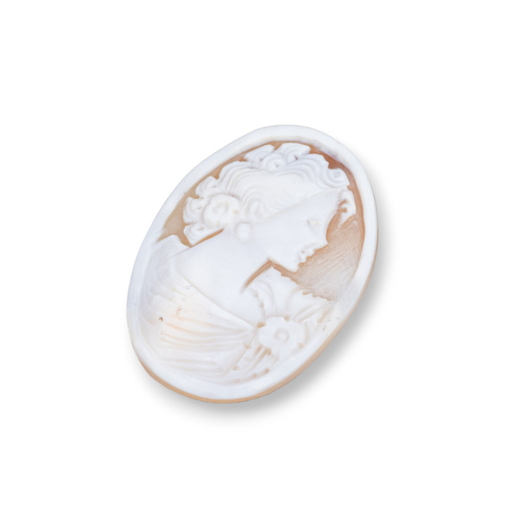 Cammeo Inciso A Mano Made In Italy Di Conchiglia Sardonica Viso Da Donna Ovale 35x45mm 1pz MOD5