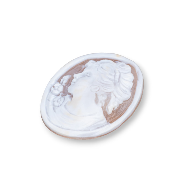 Cammeo Inciso A Mano Made In Italy Di Conchiglia Sardonica Viso Da Donna Ovale 35x45mm 1pz MOD6